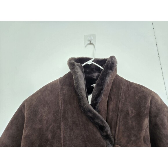 J Percy Marvin Richards Coat Womens L Leather Fur Trim Winter Old Money Brown - Picture 2 of 9